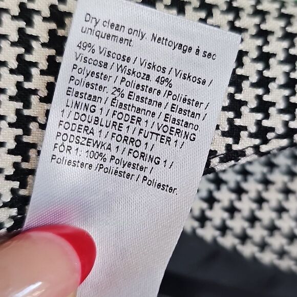 River Island Houndstooth Check Cropped Ioen Front Blazer Size 8 - Picture 7 of 7